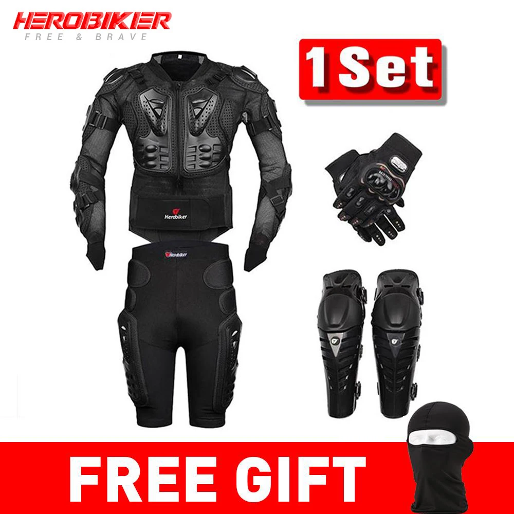 HEROBIKER, мото, мотокросса, мотокросса, бронежилет, защитное снаряжение, Мото куртка+ шорты, штаны+ защитные наколенники+ перчатки, защита