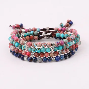 High Quality 4mm Natural Stone Cute Design Vintage Silver Charms Imperial Beads Macrame Bracelet Women