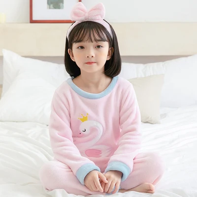 Осенне-зимние детские пижамы для детей от 3 до 12 лет фланелевые пижамы из бархата кораллового цвета для мальчиков и девочек домашняя одежда для детей, костюм - Цвет: Розовый