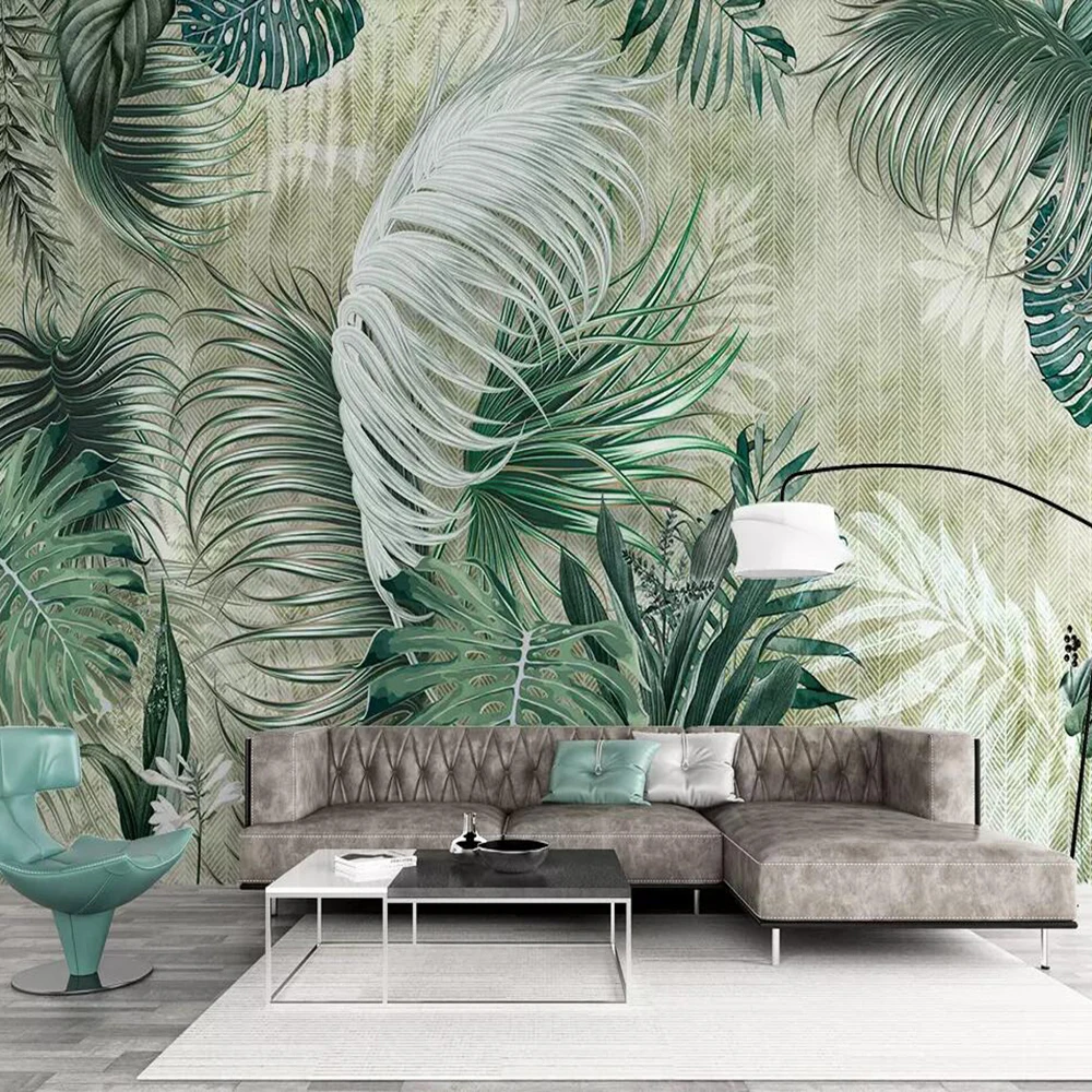 

Drop Shipping Custom Mural Wallpaper 3D Nordic Tropical Plants Banana Leaves Modern Minimalist TV Wall Painting Wallpaper