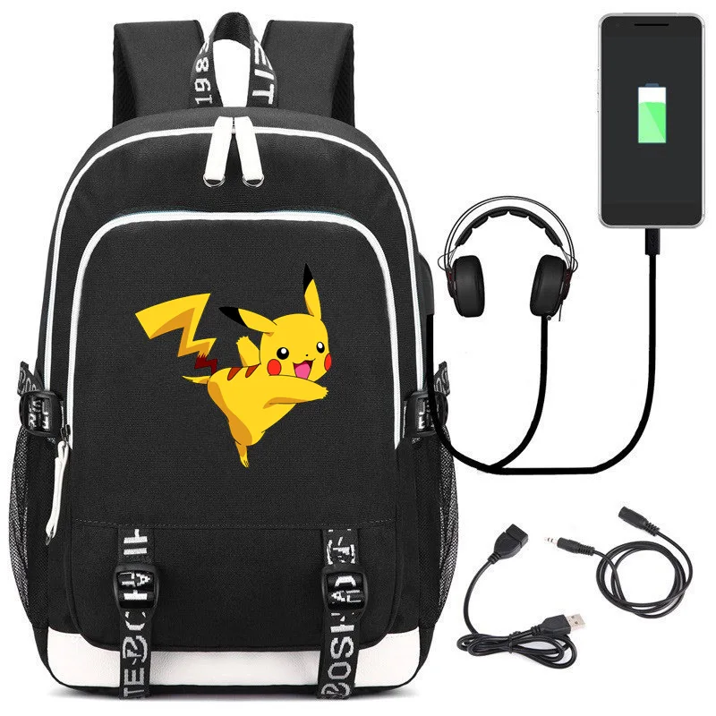Аниме Рюкзак Pokemon Pikachu Eevee подростковый USB рюкзак для ноутбука мальчики девочки школьный женский рюкзак на плечо дорожная сумка мужской рюкзак