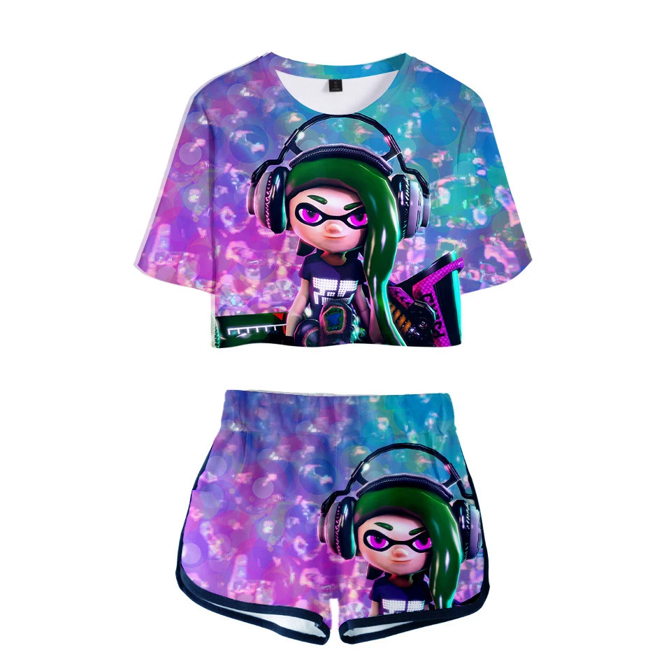 Juego de disparos Splatoon, conjunto de 2 piezas, camiseta, de calle, pantalones cortos Sexy, ropa deportiva, cortos transpirables de verano|Conjuntos mujer| - AliExpress