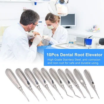 

10Pcs Dental Root Elevator Stainless Steel Dental Luxating Lift Elevator Teeth Clareador Curved Root Dentist Instrument