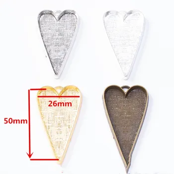 

30pcs 53*30MM Antique bronze gold heart blank pendant base vintage silver color cameo cabochon setting metal stamping tray bezel