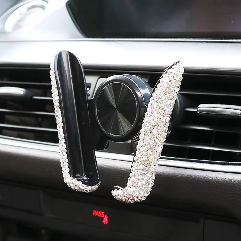 silver Универсальный автомобильный держатель для телефона с Острый Кристалл горный хрусталь Автомобильный держатель для вентиляционного отверстия Серебряный/фиолетовый/розовый - Цвет: silver