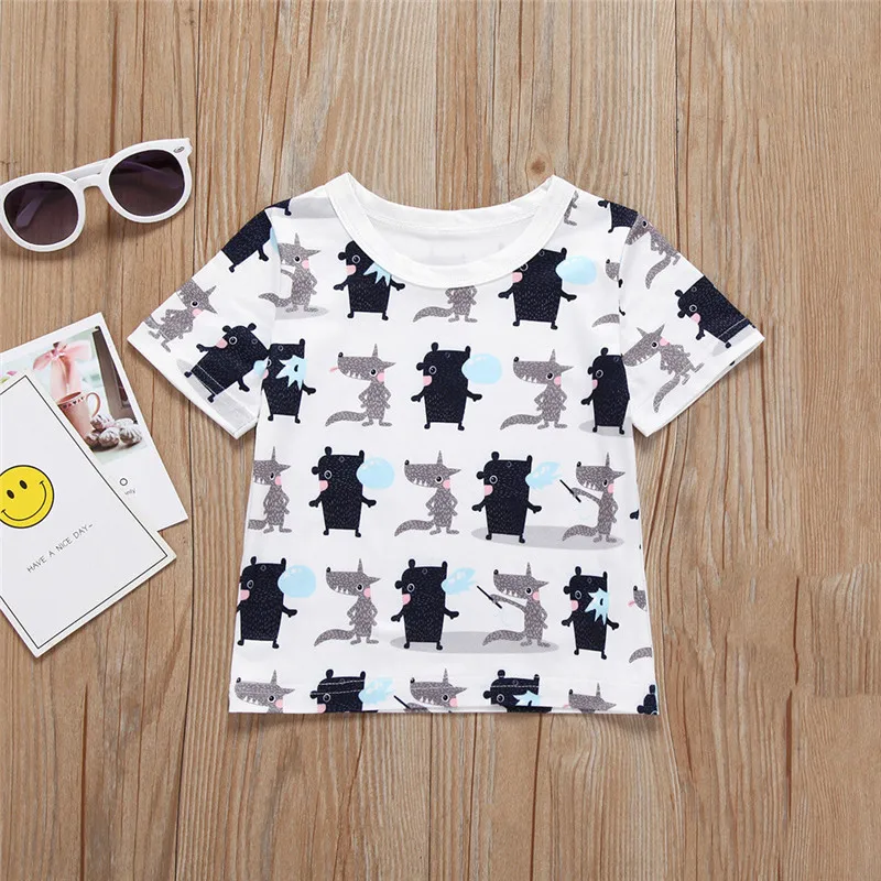 Summer Kids Boys T Shirt Animal Print Short Sleeve Baby Girls T-shirts Cotton Children T-shirt O-neck Tee Tops Boy Cloth K30
