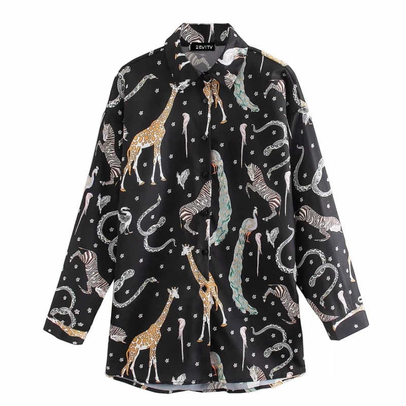  new women vintage animal print casual smock Shirts blouses women turn down collar business roupas f