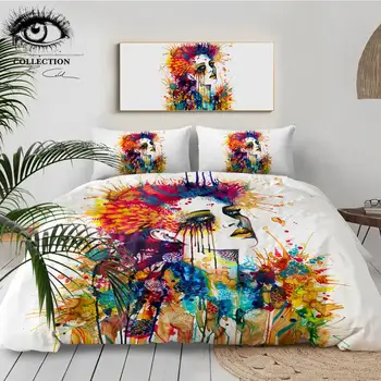 

Flora by Pixie Cold Art Bedding Set Colorful Girl Duvet Cover With Pillowcases Watercolor Printed Bed Set 3-Piece Bedclothes