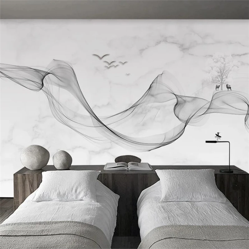 beibehang Custom 3d wallpaper new Chinese abstract ink smoke landscape art marble wall living room decorative mural 3d wallpaper