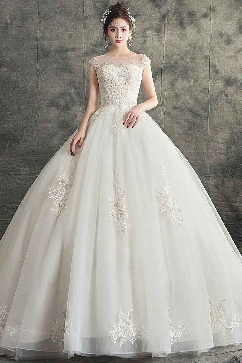 Новые Модные Простые off-белый топ с o-образным вырезом, Vestidos De Novia Индии свадебное платье элегантные платья для невест Роскошные поезд блестками размера плюс 62 - Цвет: OFF White floor