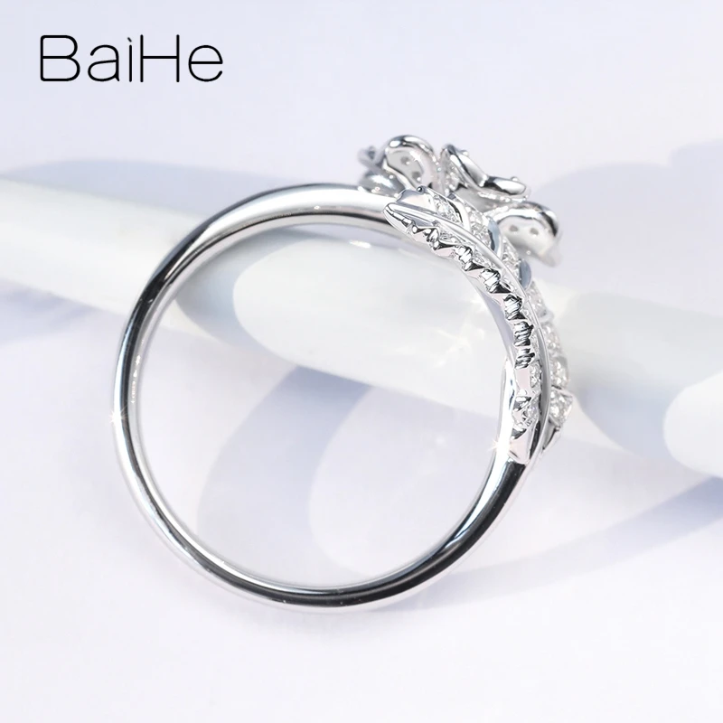 BAIHE, 14 карат, белое золото, 0.32ct, натуральные бриллианты, Женские Ювелирные изделия с бриллиантами, обручальное кольцо, модное кольцо в виде цветка и листьев, хорошее ювелирное изделие, кольцо