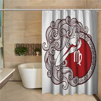 

Virgo Professional Shower Curtain Vibrant Color Abstract Image Zodiac Sign Long Haired Girl with Symbol of Virgo Decorative