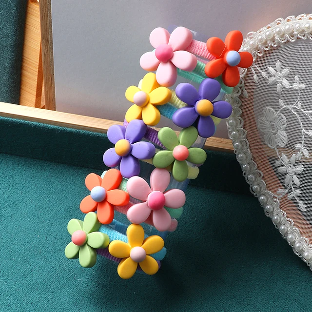 10PCS/Set Girls Rubber Band Elastic Hair bands Rainbow Cartoon Character Fruits Flower Headwear Girl Cute Sweet Hair Accessories style-1