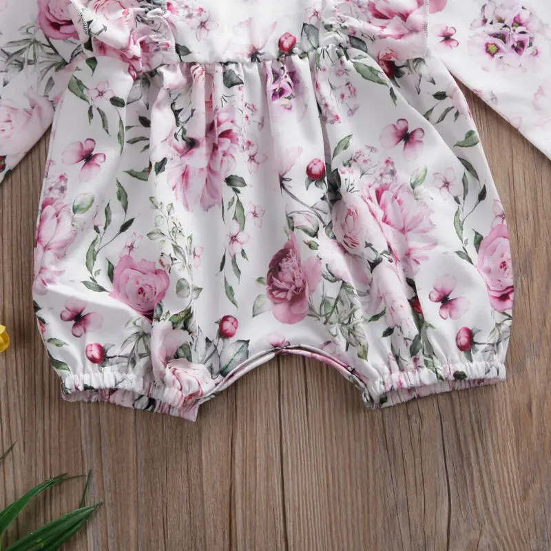 Newborn Kids Baby Girl Rompers 0-24M Sweet Floral Long Sleeve Romper Jumpsuit Outfits Autumn Clothes