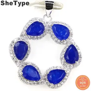 

30x26mm Elegant 3.5g Created Real Blue Sapphire Green Perid White CZ Ladies Party European Style 925 Sterling Silver Pendant