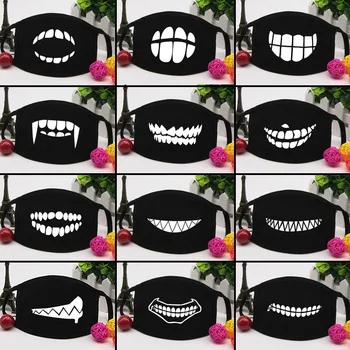 

3 pcs Cotton Mask Cartoon Washable Dustproof Keep Warm Anti-dust Unisex Face Mouth Cover Breathable Black Color