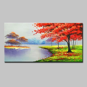 

Arthyx Art Hand Painted lake Landscape Oil Painting On Canvas Modern Abstract Poster Wall Art Picture For Living Room Home Decor