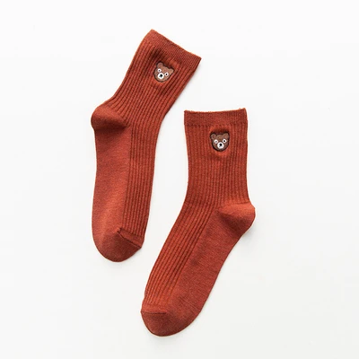four red 4 пар/лот, Носки с рисунком медведя, женские универсальные корейские хлопковые милые носки, Осень-зима, новое поступление - Цвет: four red