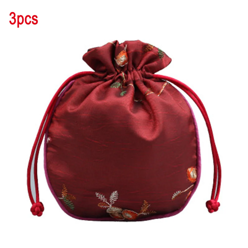 dark red Горячая Распродажа 3 шт./компл. парча мешочек для ювелирных изделий комплект шнурок Подарочный кошелек для монет Сумки BVN66 - Цвет: dark red