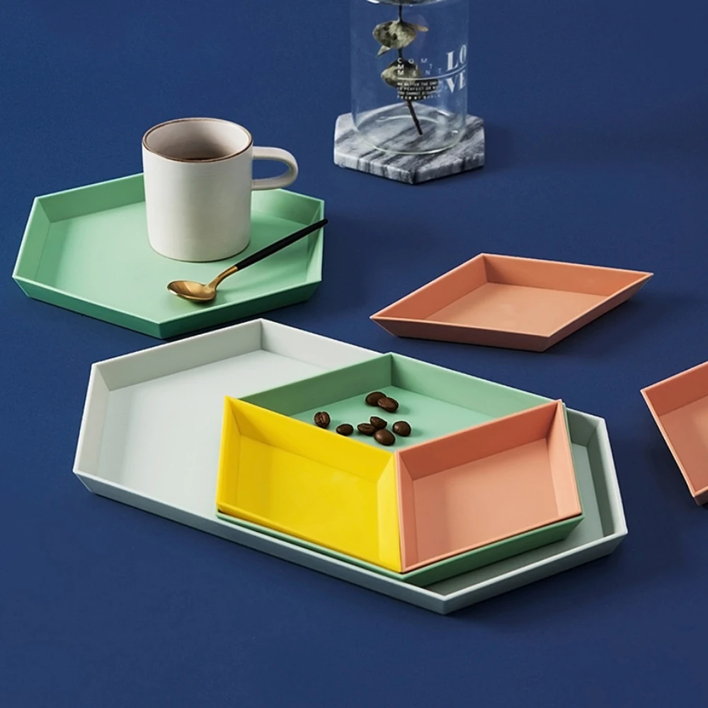 

4PCS Creative Removable Geometric Storage Tray Muti-Color Plastic Fruit Plate Detachable Combination Organizer
