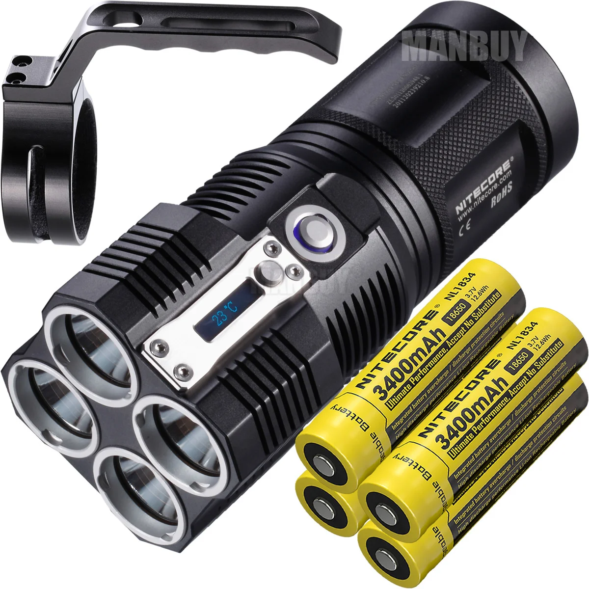 Best Price 2020 NITECORE TM26 Led 4000 Lumen 454M Distance Oled Display Searching Rechargeable Flashlight+18650 Battery+NHM10+Free Shipping
