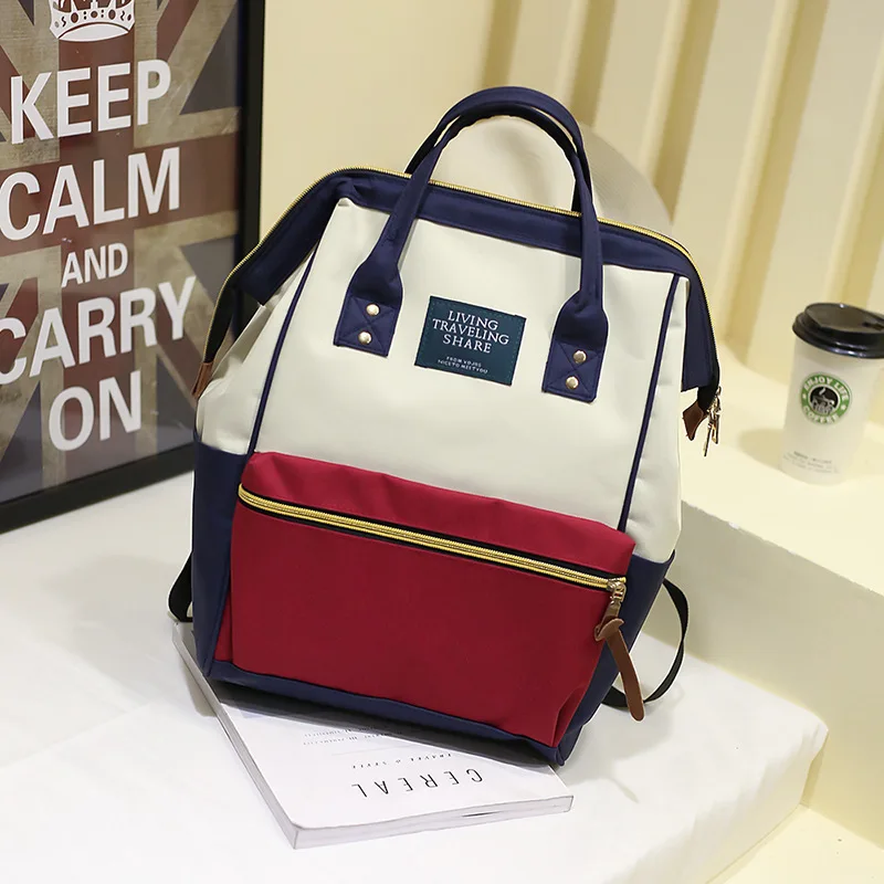 

Hot Selling Large Clip Mouth Backpack Japanese And South Korean Style Contrasting Color Mens And Women