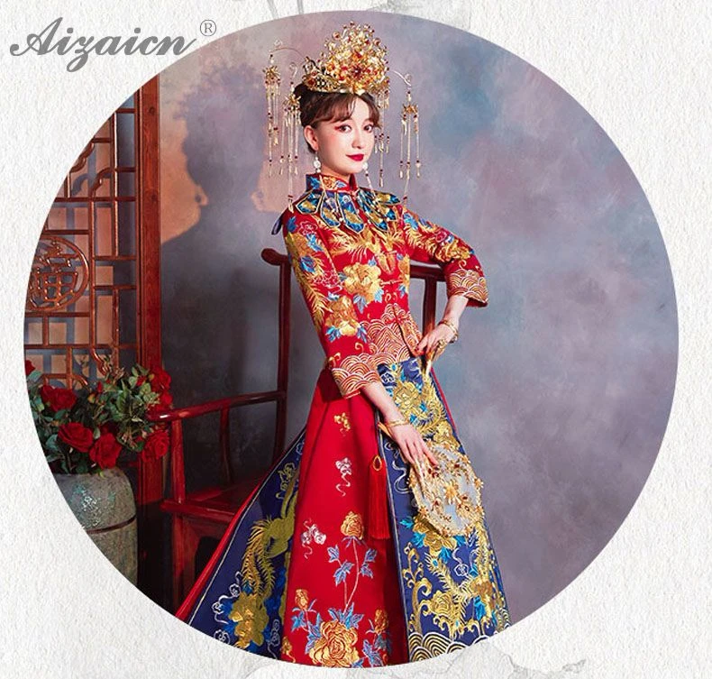 Восточный стиль вышивка Cheongsam красная невеста свадебное платье Qi Pao традиционное китайское свадебное платье Qipao продвижение фрахт