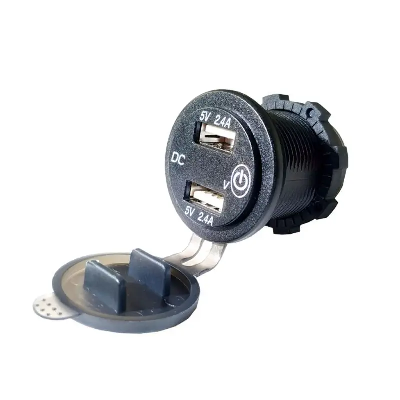 Free shipping Car 2.4A USB Charger Voltmeter Touch Switch For Boat Marine SUV Truck Motorcycle