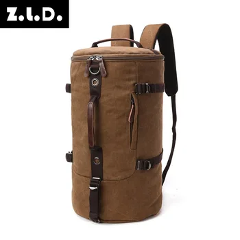 

Makiya Cylindrical Shape Canvas Men Travel Bag Large Capacity Multifunction Solid Color Wear-resistant Luggage Storage Backpack