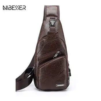 

2020 Hole Function Package Male Bag Chest Bags Leather Chest Bag USB With Headphone Men's Large Capacity Messenger Bags