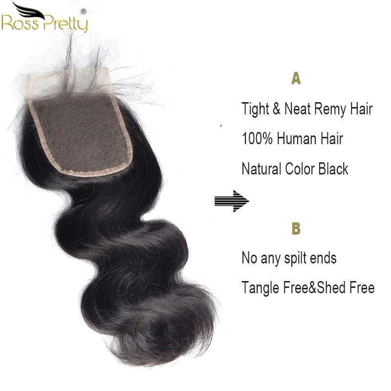 Кружевной заказ с сеткой Remy человеческие волосы закрытие перуанская волна тела Росс красивый бренд швейцарское кружево 4x4 средняя часть и бесплатно/3 части