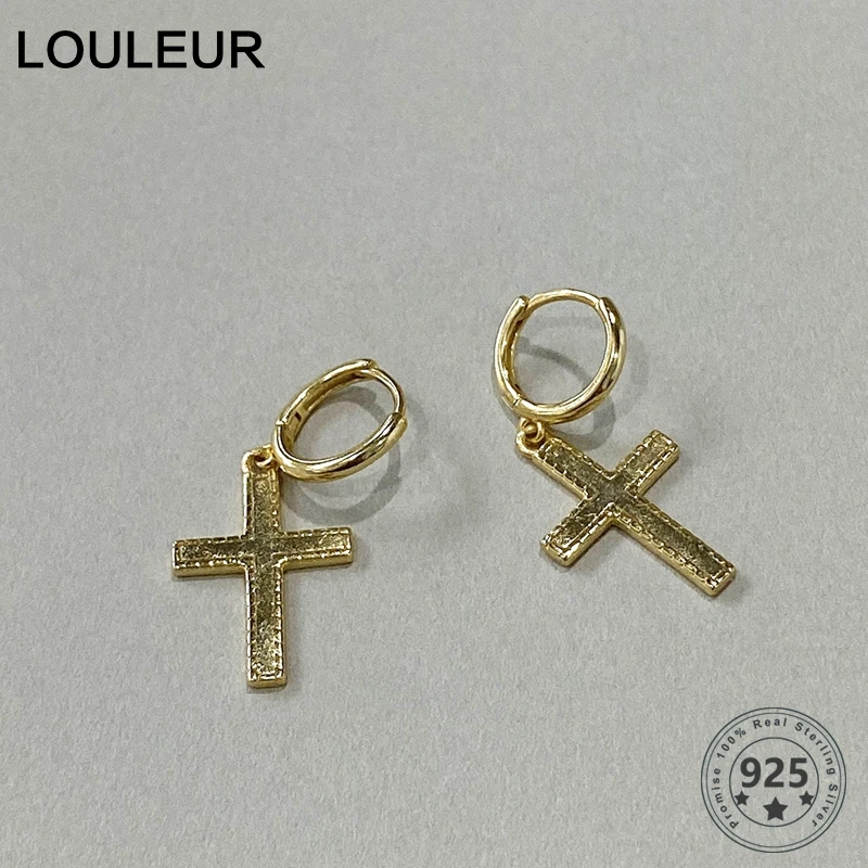 LouLeur 925 пробы серебряные серьги-кольца с крестиком элегантные винтажные золотые серьги для женщин серебряные ювелирные изделия свадебные подарки для девушек
