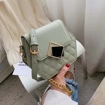 

Hexagon Shape Solid Color Crossbody Bags For Women Pu Leather Chain Shoulder Messenger Bag Lady Small Travel Handbags and Purse