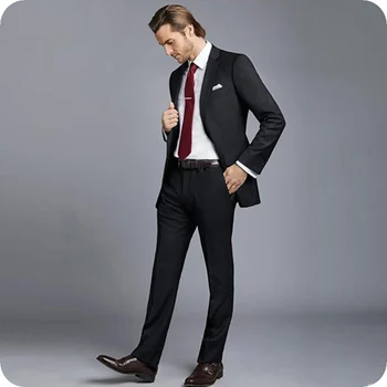 

Black Men Suits For Wedding Suit Men Custom Made Tuxedos Business Casual Slim Fit Groom Best Man Blazer Costume Homme Mariage