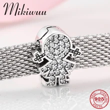 Горячая Настоящая 925 пробы Серебряная милая маленькая девочка Кристалл CZ бусина с зажимом ювелирных изделий Подходит Оригинальное отражение Шарм Часы Браслет