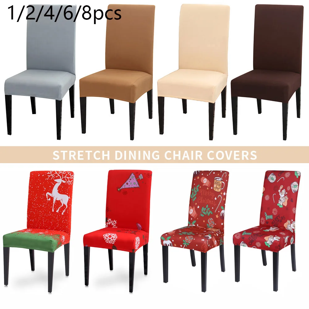 

1/2/4/6/8pcs Anti-dirty Chair Covers Christmas Printed Elastic Seat Dining Protector Cover All Seasons For Wedding Party Kitchen