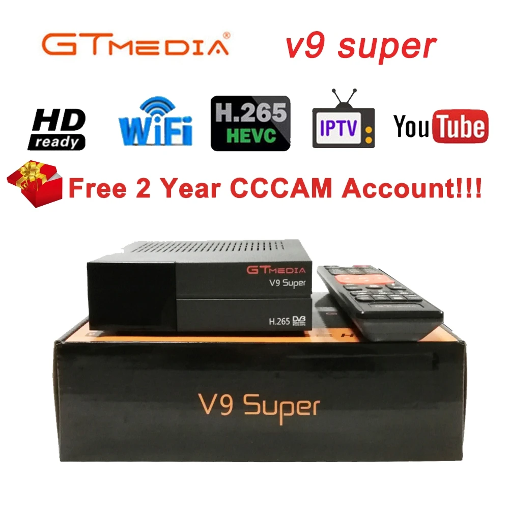 GTMEDIA V9 Super64M бит серийная вспышка цифровой спутниковый ТВ приемник DC12V/1.5A поддержка Subtitle 1 год Европейская cccam