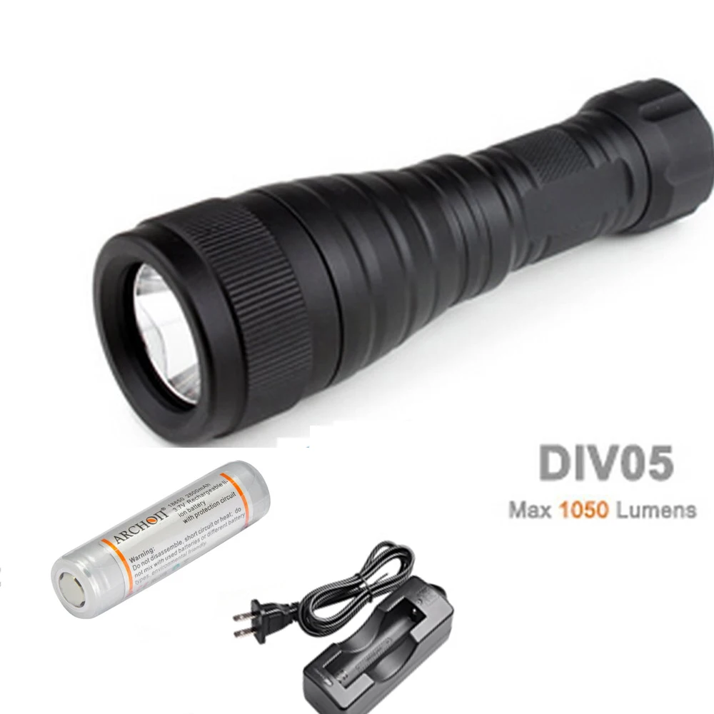 Brinyte DIV05 светодидный фонарь для дайвинга CREE XML2 1000lm светодиодный подводный Электрический фонарик для дайвинга 200 м подводный фонарь+ аккумулятор+ зарядное устройство