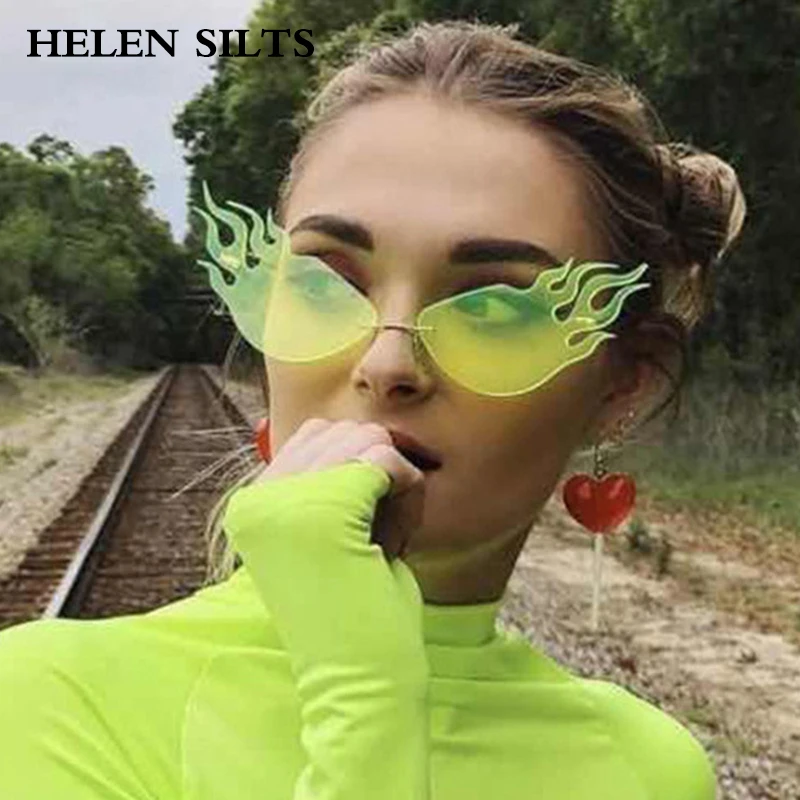 

Women Rimless Fire Flame Sun Glasses Eyewear Unique Fashion Cool Street Beat Women Sunglasses Shades UV400 Wave Eyeglasses H34