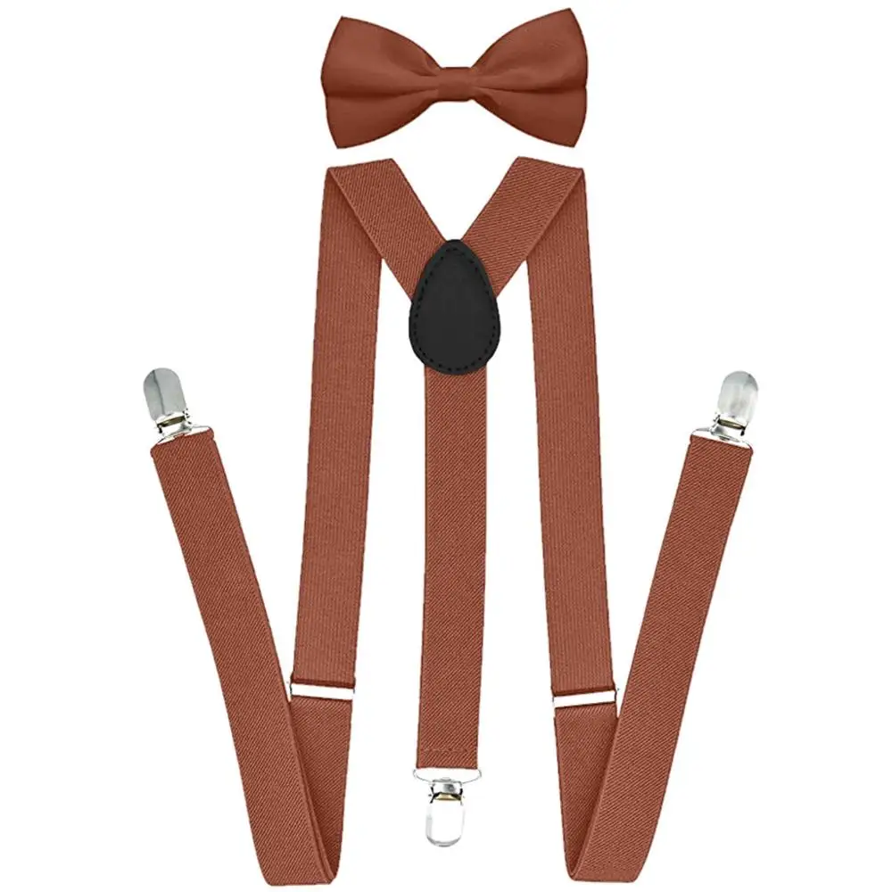 Brown Suspenders For Men With Bowtie Set Bts Bangtan Boys Women Adults Braces Adjustable Szelki Elastic Jartiyer Bow Tie Suspensorio - Цвет: Brown