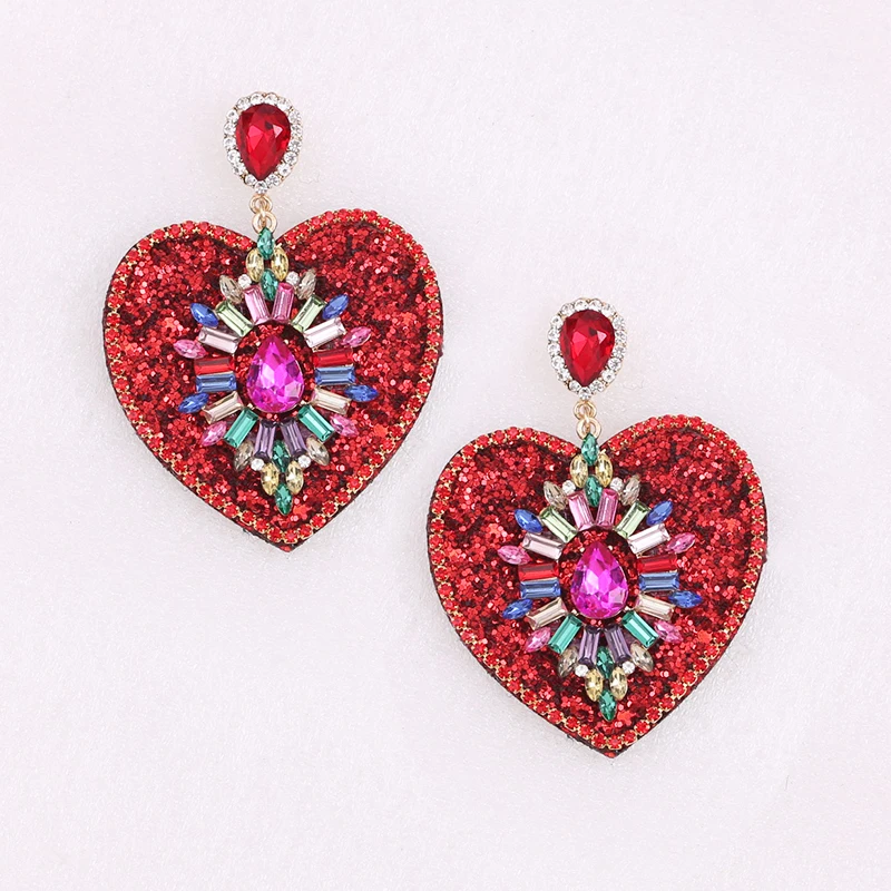 Heart drop earrings for woman boho aretes red