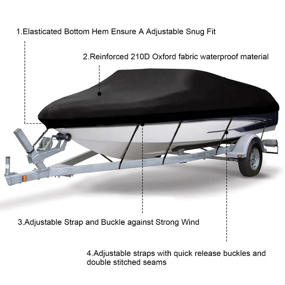 Черный 210D 11-22ft Trailerable Чехлы для лодок Водонепроницаемый Защита от солнечных лучей Ультрафиолетовый сверхмощный катер для катания на лодке покрытие для рыбалки лыжный D45