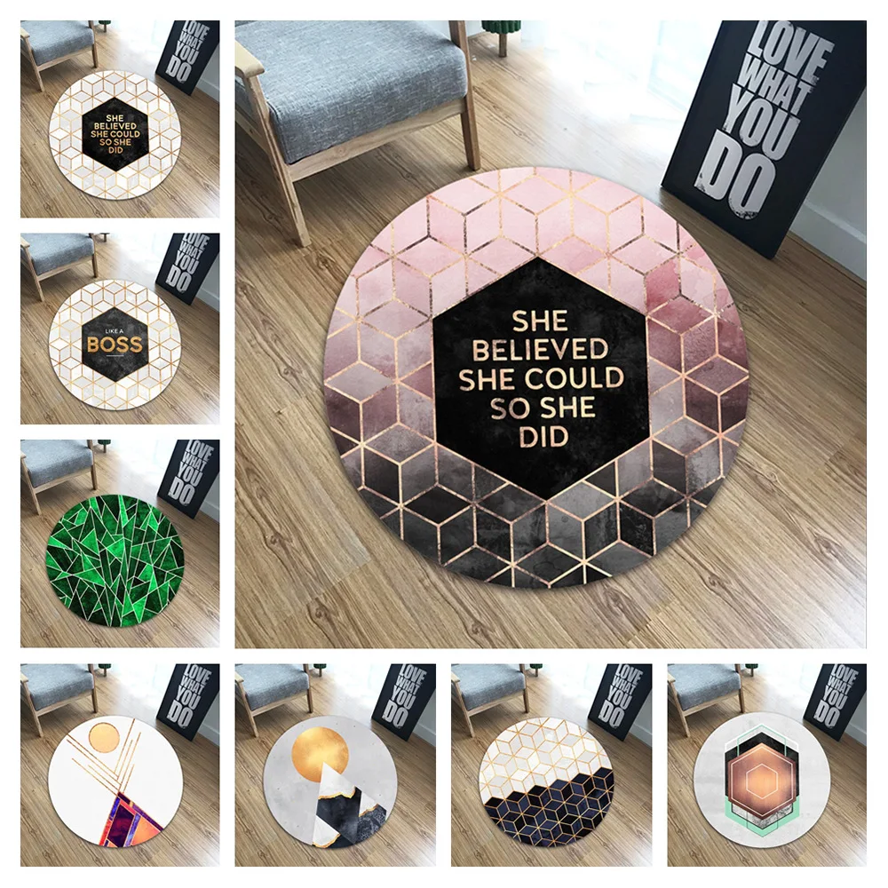 60 см круглый коврик для двери с принтом в скандинавском стиле геометрический Коврик для спальни кухни напольный коврик для гостиной мягкий фланелевый коврик