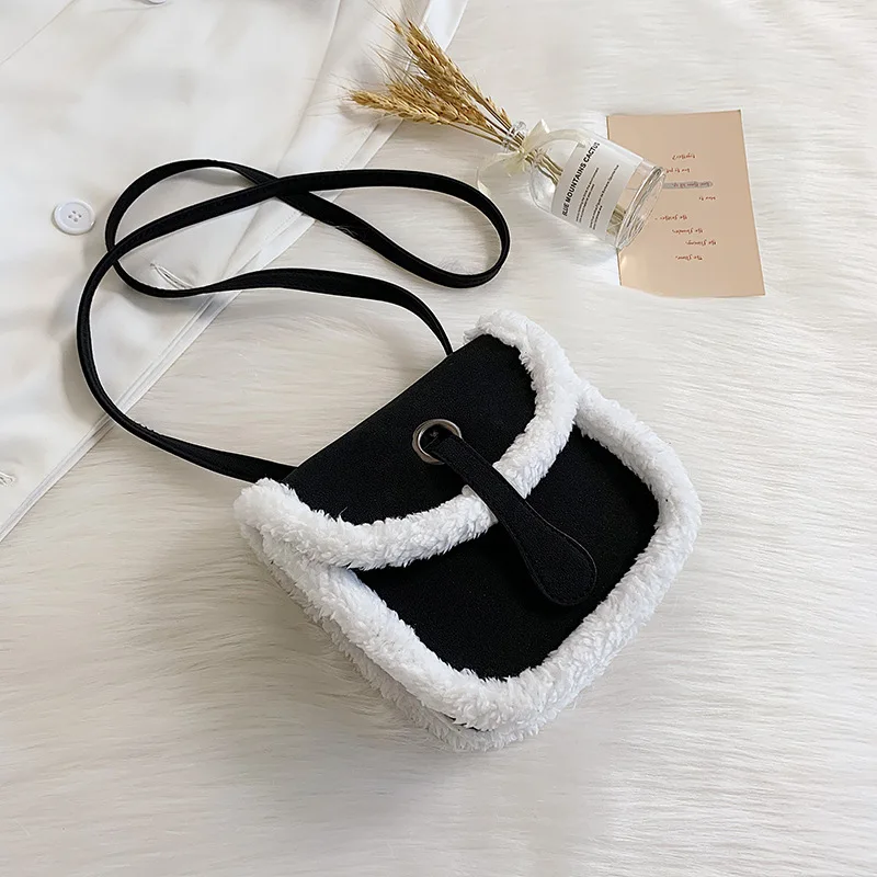 

INS Bag Women's 2019 Autumn And Winter New Style Korean-style Versitile Fashion Plush Dull Polish Chain Shoulder Square Sling Ba