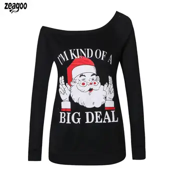 

Women Autumn Sweatshirt Santa Claus Print Long None Casual Autumn, Winter Sleeve Slash Collar Casual Pullover