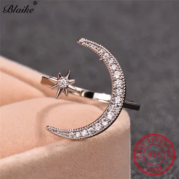 

Boho Female Open Star Moon Rings For Women 925 Sterling Silver Ring Cute White Crystal Ring Stacking Minimalist Wedding Jewelry