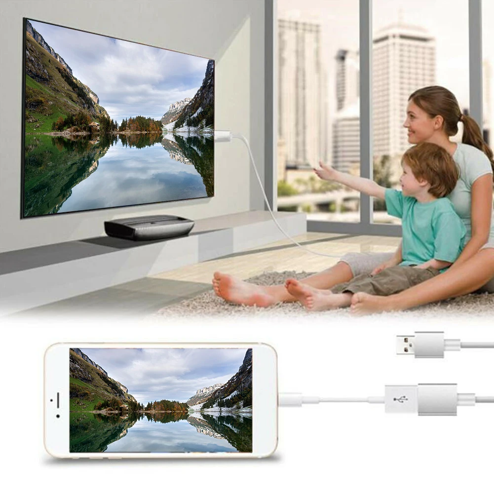 Планшеты провод высокоскоростной линии HD AV адаптер HDMI кабель телефон к ТВ синхронизация экран Смарт аксессуары 1080P для IPhone 6 7 8 X
