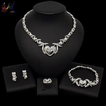 

Yulaili Wedding Jewelry Sets Gold/silver Color Crystal Rhinestones Heart Shape Necklace Earrings Bracelet Ring Bridal Jewellery