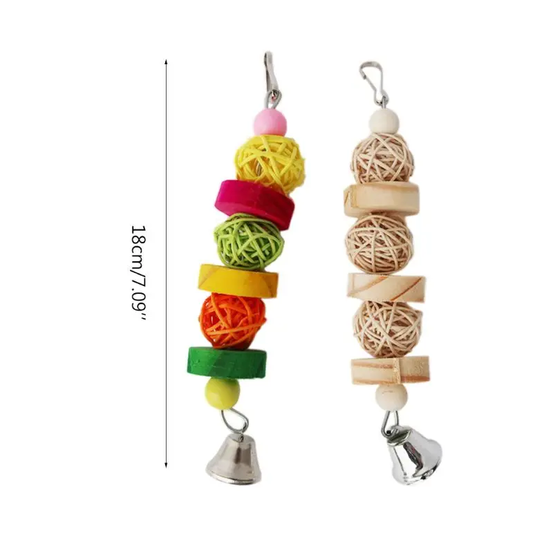 Bird Chew Toy Natural Wood Blocks Rattan Ball Parrot Entertainment Toys for Parakeet Cockatiel Lovebird Mini Macaw 4
