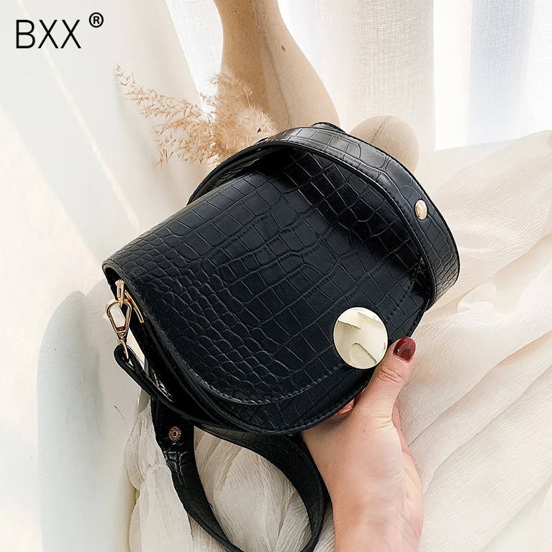 

[BXX] Crocodile Pattern PU Leather Saddle Bags For Women 2020 Spring New Crossbody Shoulder Messenger Bag Female Handbags HK449